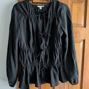 Topshop Soft Touch Tie-Front Tiered Top – Black | Women’s Boho Peplum Blouse